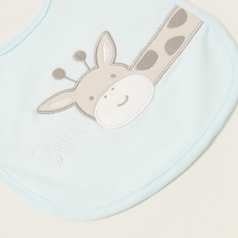 Juniors Giraffe Embroidered Detail Bib with Press Button Closure