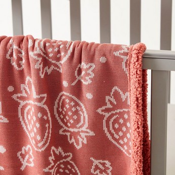 Juniors Strawberry Print Blanket with Textured Border - 102x76 cms