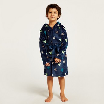 Disney All-Over Mickey Mouse Print Bathrobe with Long Sleeves and Hood