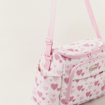 Juniors Heart Print Diaper Bag with Zip Closure