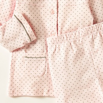 Juniors Polka Dot Print Full Sleeves Shirt and Pyjama Set