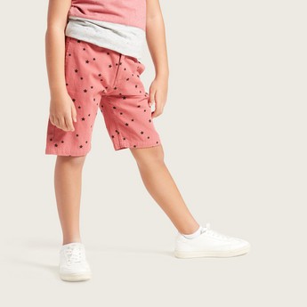 All-Over Star Print Shorts with Pocket Detail and Belt Loops