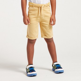 Solid Woven Shorts with Pockets and Tie-Up Waist