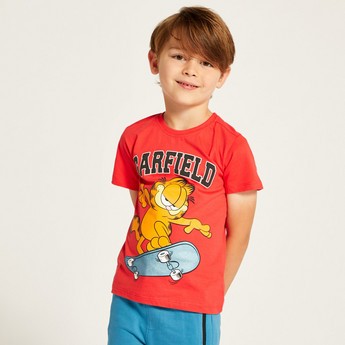 Garfield Print Crew Neck T-shirt and Shorts Set