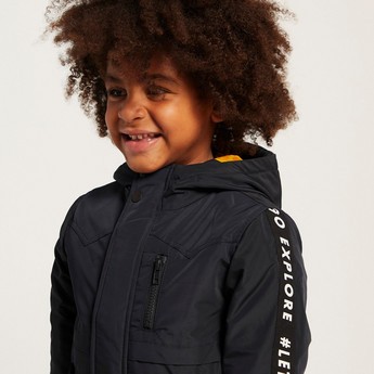 Juniors Hooded Solid Jacket with Long Sleeves and Tape Detail