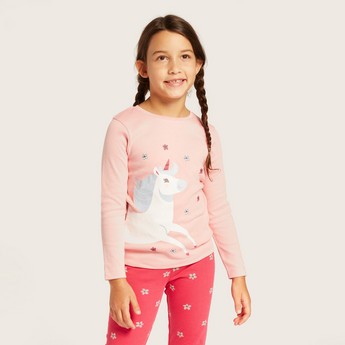 Juniors Unicorn Print T-shirt and All-Over Printed Pyjamas Set