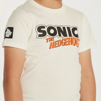 Hasbro Sonic the Hedgehog Print T-shirt with Round Neck and Short Sleeves