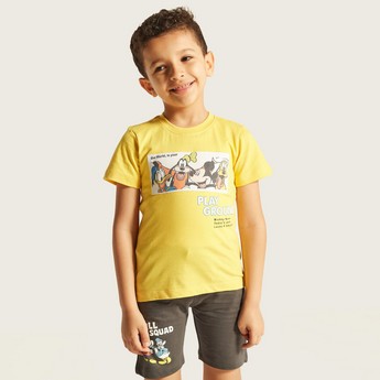 Disney Mickey and Friends Print Crew Neck T-shirt and Shorts Set