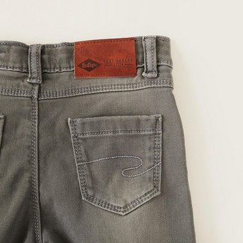 Lee Cooper Solid Denim Shorts with Pocket Detail and Button Closure