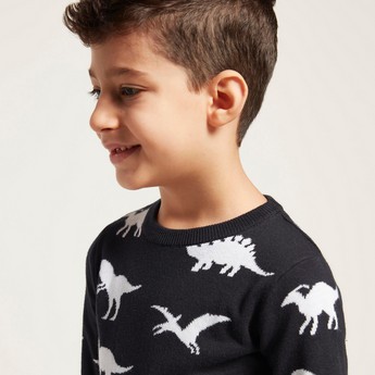 Juniors All-Over Dinosaur Print Pullover with Long Sleeves