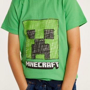 Juniors Minecraft Print T-shirt with Crew Neck and Short Sleeves