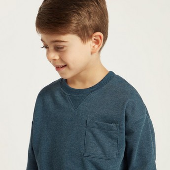 Juniors Pocket Detail Crew Neck Pullover with Long Sleeves