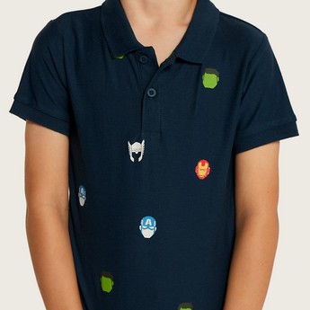 Avengers Print Polo T-shirt with Short Sleeves and Button Closure