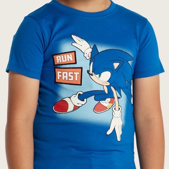 Hasbro Sonic the Hedgehog Print T-shirt with Crew Neck and Short Sleeves