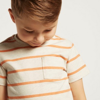 Love Earth Striped Organic T-shirt with Short Sleeves and Pocket Detail