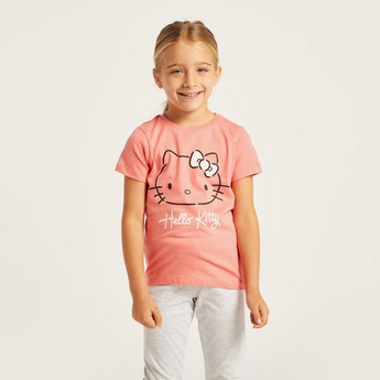 Sanrio Hello Kitty Print Round Neck T-shirt and Pyjama Set