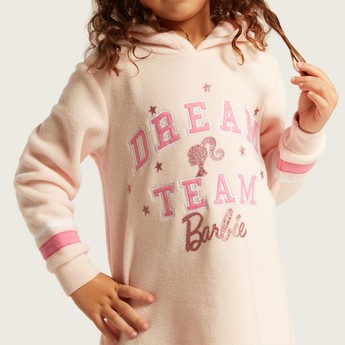 Barbie Print Night Dress with Long Sleeves and Hood