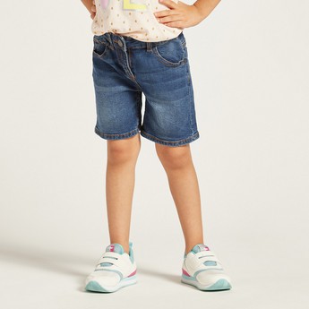 Juniors Textured Denim Shorts with Pocket Detail and Belt Loops