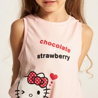 Sanrio Hello Kitty Print Sleeveless T-shirt with Crew Neck and Tie-Up Front