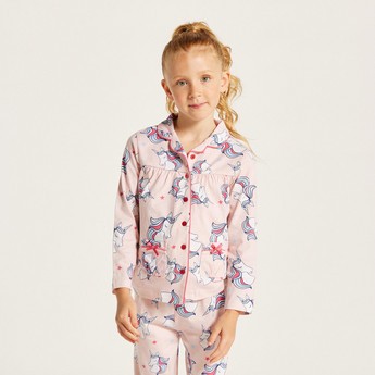 Juniors Unicorn Print Long Sleeve Shirt and Pyjama Set