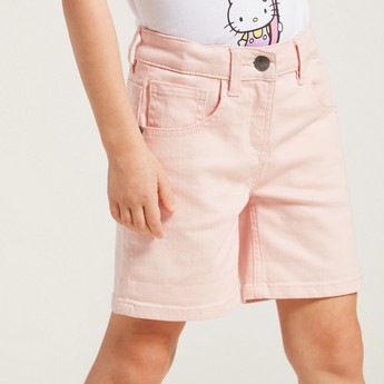 Juniors Solid Shorts with Pockets and Button Closure