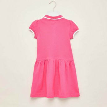 Juniors Solid Dress with Short Sleeves and  Piping Detail