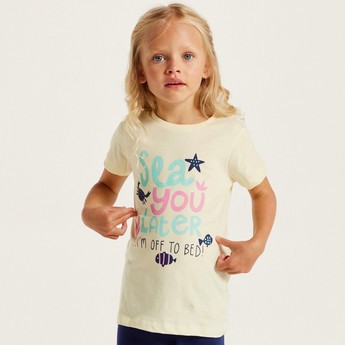 Juniors Printed Crew Neck T-shirt and Pyjama Set