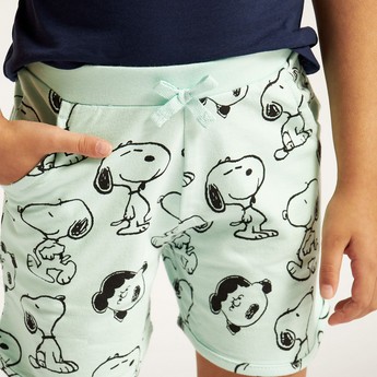 Snoopy Print Shorts with Drawstring Closure