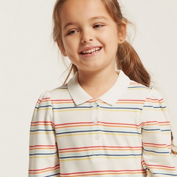 Juniors Striped Polo Dress with Long Sleeves