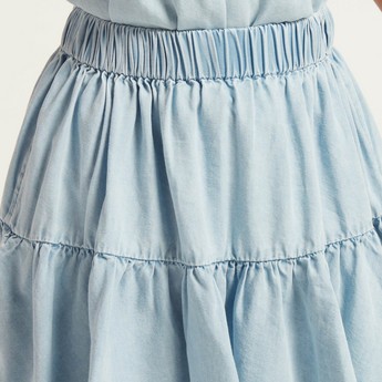 Juniors Solid Tiered Skirt with Elasticised Waistband