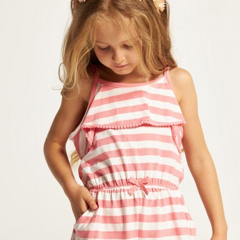 Juniors Striped Sleeveless Playsuit with Ruffle Detail