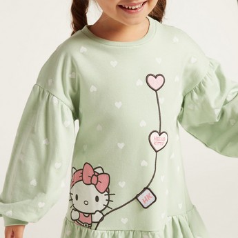 Sanrio Hello Kitty Drop Waist Dress with Round Neck and Long Sleeves