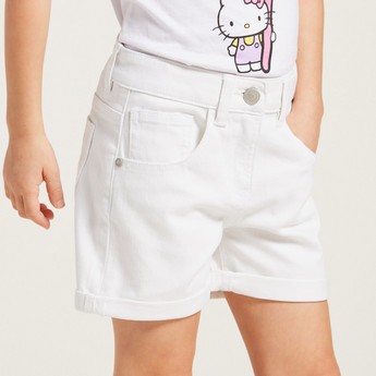 Juniors Solid Shorts with Pockets and Button Closure