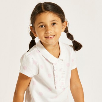 Juniors Polka Dot Polo T-shirt with Short Sleeves