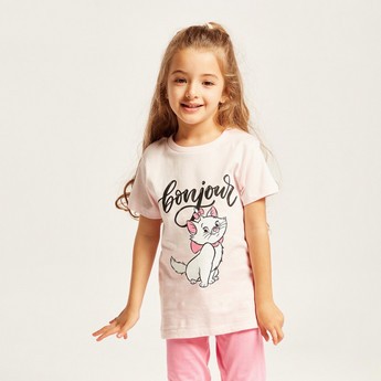 Disney Marie Print Round Neck T-shirt and Pyjama Set