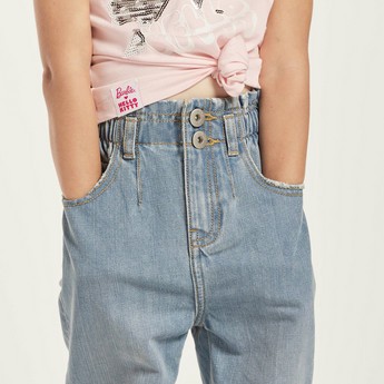 Juniors Solid Denim Pants with Pockets and Elasticated Waistband