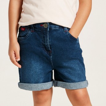 Lee Cooper Textured Denim Shorts with Pocket Detail and Belt Loops