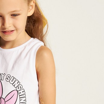 Disney Daisy Duck Print Sleeveless T-shirt with Knot Detail