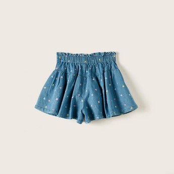 Juniors Printed Denim Skort with Elasticised Waistband