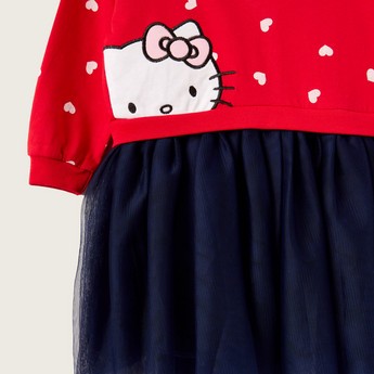 Sanrio Hello Kitty Print Knit Dress with Long Sleeves