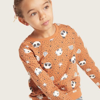 Juniors Panda Print Sweatshirt with Crew Neck and Long Sleeves