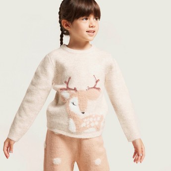 Juniors Printed Sweater and Jog Pants Set