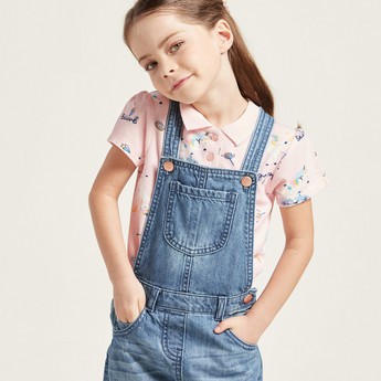 Juniors Solid Denim Dungarees Shorts with Pockets