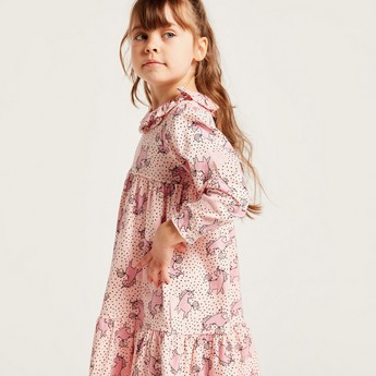 Juniors All-Over Printed Dress with Long Sleeves