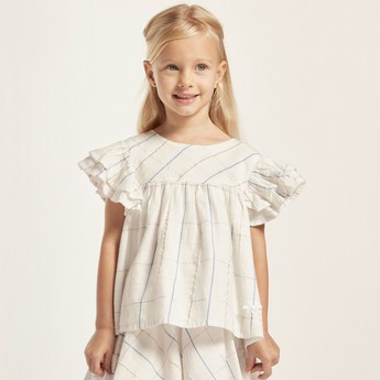 Checked Ruffled Sleeves Top and Skirt Set