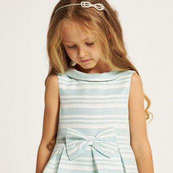 Juniors Striped Sleeveless A-line Dress with Bow Accent