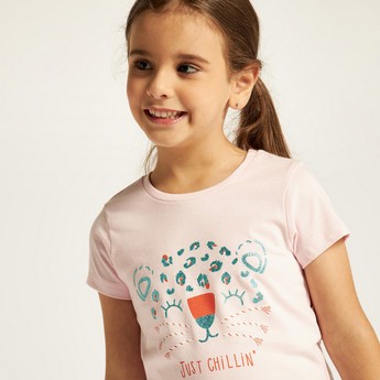 Juniors Printed Round Neck T-shirt with Short Sleeves