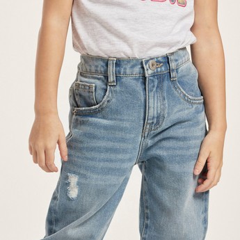 Juniors Solid Denim Pants with Pockets and Button Closure