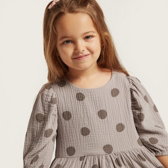 All-Over Polka Dot Print Dress with Short Sleeves