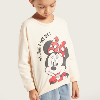 Minnie Mouse Print Sweatshirt with Crew Neck and Long Sleeves